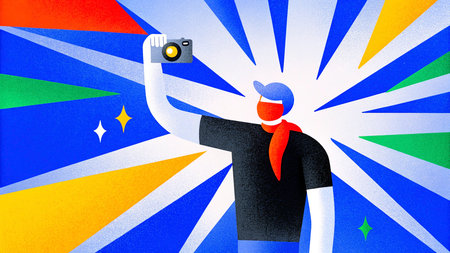 Photographer with camera on the background of the flag of the Republic of Brazilの素材