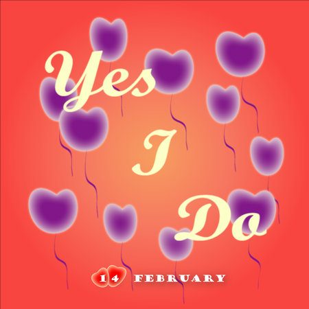 Yes I do text over romantic background with purple balloons.のイラスト素材