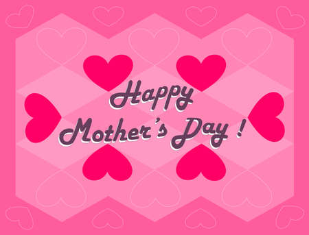 Happy Mother's Day text with red hearts on pink color background. For greeting card.のイラスト素材