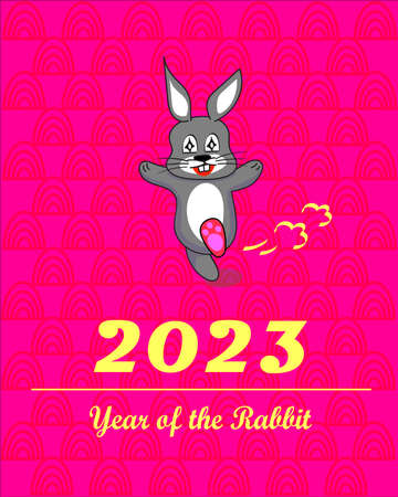 Greeting card for celebrating Chinese New Year of the rabbit 2023. A cute rabbit cartoon design on pink background.のイラスト素材