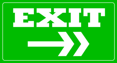 Exit Sign. âExitâ text on green background with arrow to the right.のイラスト素材