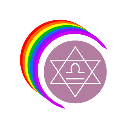 Libra icon with colorful round shape and rainbow background design. Horoscope symbol.のイラスト素材
