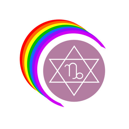 Capricorn icon with colorful round shape and rainbow background design. Horoscope symbol.のイラスト素材