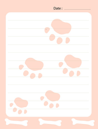 Memo pad template with bone and dog footprint design on pink border background. Place your own text.のイラスト素材