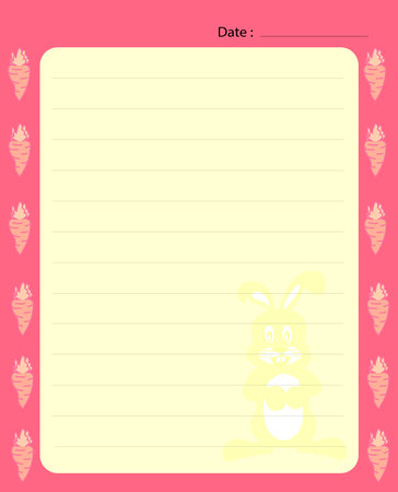Notebook template with cute bunny and carrot design on pink color background. Place your own text.のイラスト素材