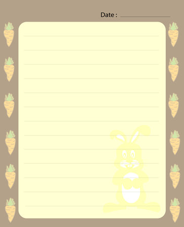 Notebook template with cute bunny and carrot design on brown color background. Place your own text.のイラスト素材