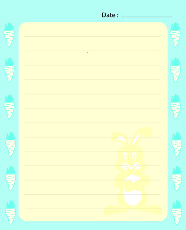 Notebook template with cute bunny and carrot design on light blue background. Place your own text.のイラスト素材