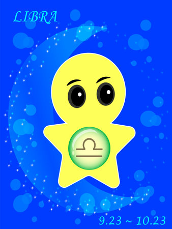 Zodiac sign Libra. Cute mascot with horoscope symbol on dreamy background.のイラスト素材