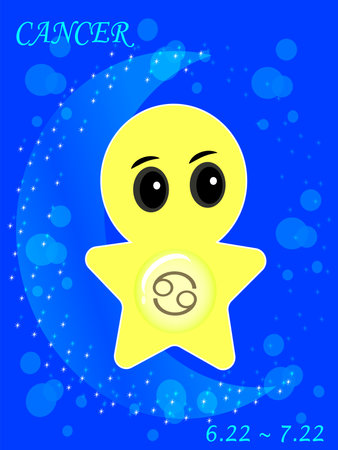 Zodiac sign Cancer. Cute mascot with horoscope symbol on dreamy background.のイラスト素材