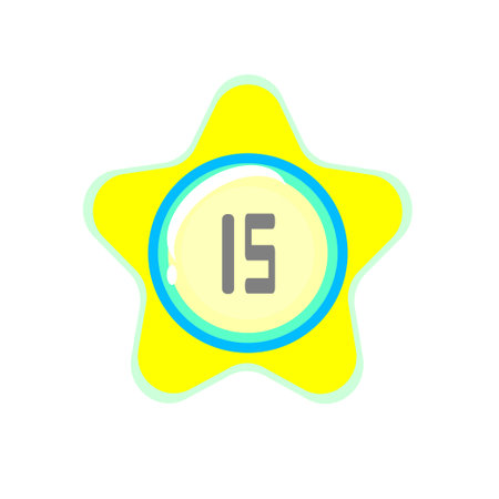 Number 15 with colorful star shape background design. Calendar day icon.のイラスト素材