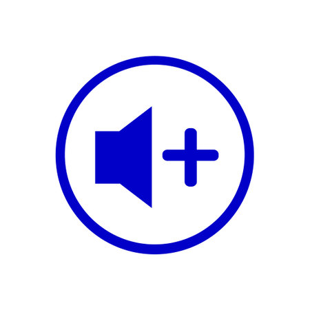 Volume up symbol button. Blue circle design. Multimedia symbol and audio-video control button.のイラスト素材