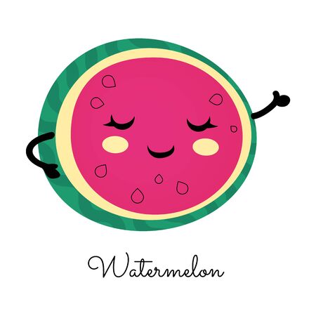 A slice of watermelon with a happy face. Cartoon character. Vector illustaration for posters, cards, invitations, flyers, ect.のイラスト素材