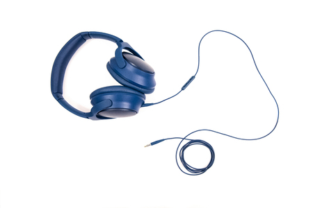 Blue Headphone with Cableの写真素材