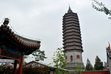 Three Temple Pagoda in Tongzhouのeditorial素材