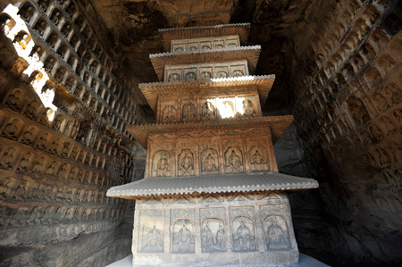 Buddha statue of Yungang Grottoes in Datong, Shanxiのeditorial素材