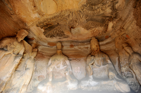 Buddha statue of Yungang Grottoes in Datong, Shanxiのeditorial素材