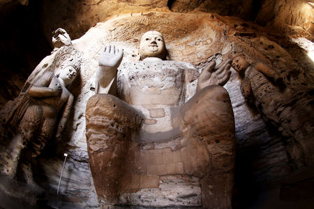 Buddha statue of Yungang Grottoes in Datong, Shanxiのeditorial素材