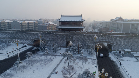Xuanhua Ancient City After Snow Sceneのeditorial素材