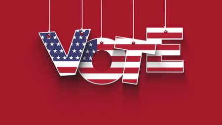 vote letters on ropes, US election concept, red, white, blue colors, US flag textureの写真素材