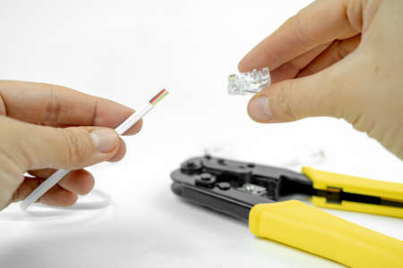internet or telephone line cables and crimper, Twisting Cable Tool Twisted Pair network UTP Cat 5,...