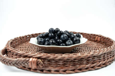 Group of fresh ripe blueberries on white backgroundの写真素材