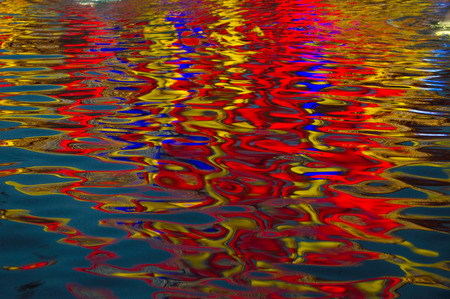 A gradual change of red, yellow and blue colour of water