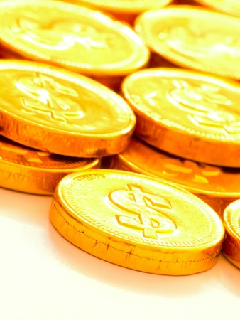 close up of a heap of gold coinsの写真素材
