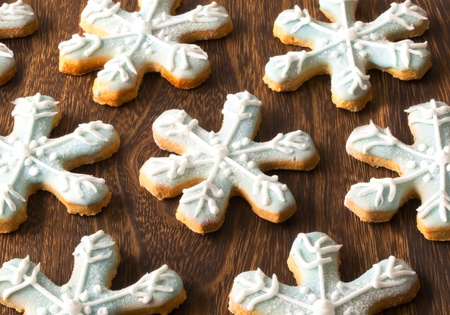 close up of christmas snow flake cookiesの写真素材