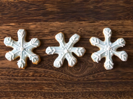 close up of christmas snow flake cookiesの写真素材