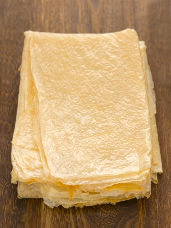 close up of a stack of beancurd sheetsの写真素材