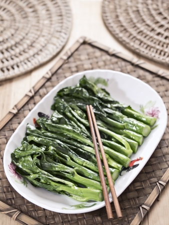 close up of stir fried kai-lan chinese broccoliの写真素材