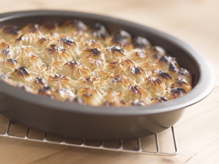 close up of a freshly baked shepherd pie