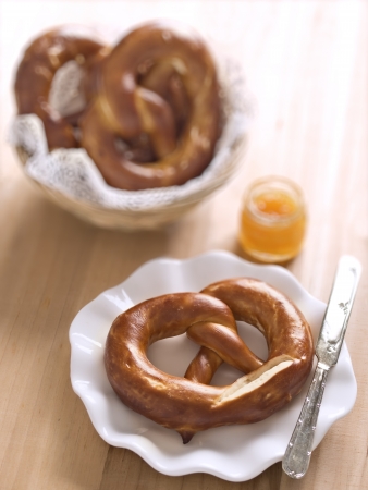 close up of freshly baked pretzels