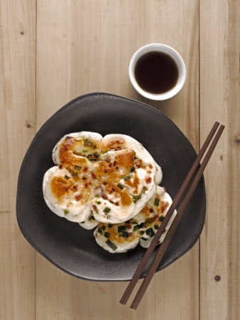 close up of chinese scallion pancakesの写真素材