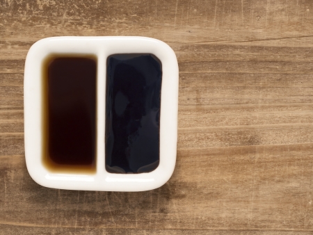 close up of light and dark soy sauceの写真素材