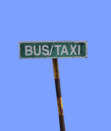 close up of a bus and taxi signの写真素材