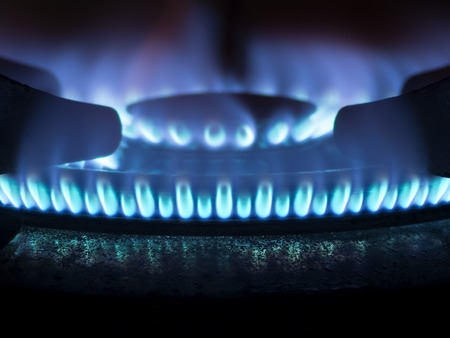 close up of a domestic kitchen gas stoveの写真素材