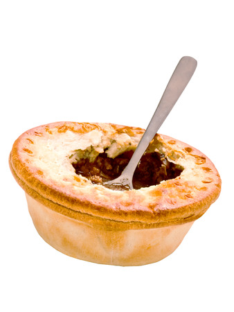 close up of english meat pie isolatedの写真素材