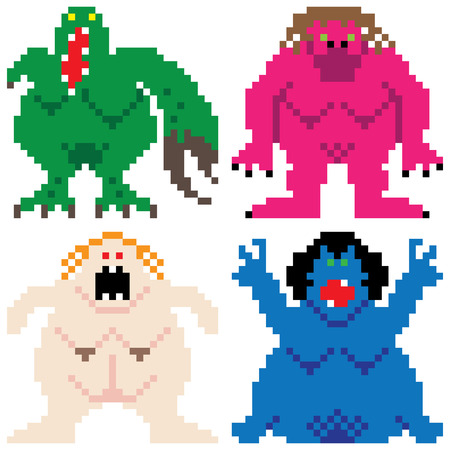 worse nightmare terrifying monsters retro computer eight bit pixel artのイラスト素材