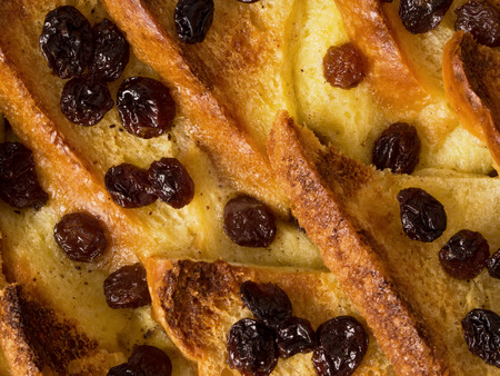 close up of british bread and butter pudding food backgroundの写真素材