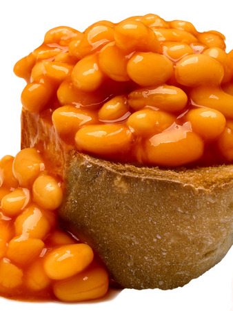 close up of british baked bean toastの写真素材