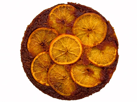 close up of orange upside down cakeの写真素材