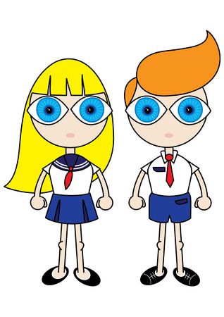cute school girl and boy vector illustrationのイラスト素材