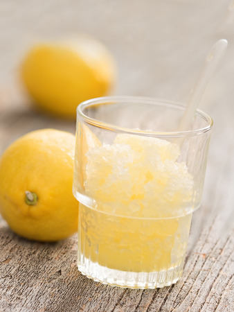 close up of rustic italian summer dessert lemon granitaの写真素材