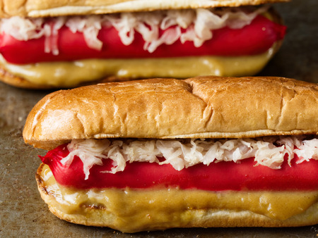 close up of rustic american hotdogの写真素材