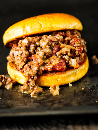 close up of rustic american sloppy joe burgerの写真素材