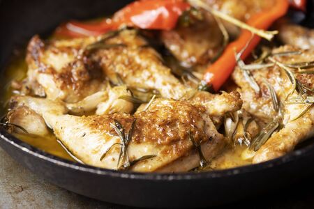 close up of rustic italian golden tuscan chickenの写真素材