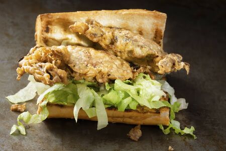 close up of soft shell crab seafood po boy sandwichの写真素材