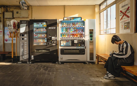 HOKKAIDO, JAPAN - 18 October 2019 : vending machines are a huge part of japanese culture. they are everywhere, there is one for every 23 people, the highest in the world.のeditorial素材