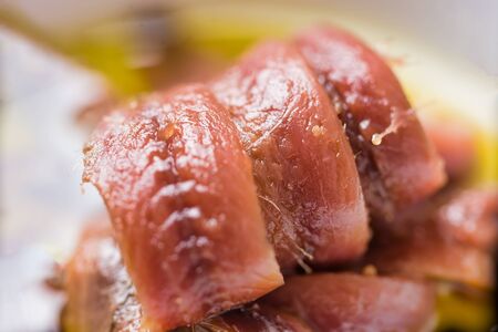 close up salted anchovy filletsの写真素材